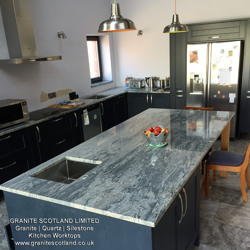 Bianco Piracema Granite Kitchen Worktops. Fitted in Arbroath. Scotland