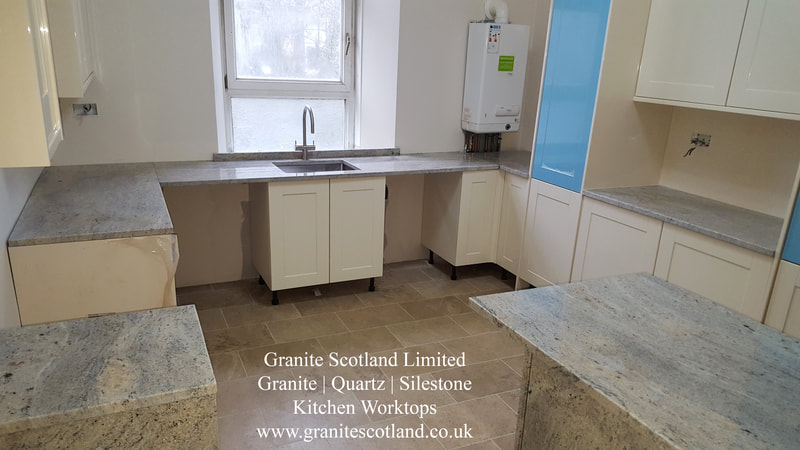 Ivory Fantasy Granite Kitchen Worktops. Fitted in Glasgow. Scotland.
